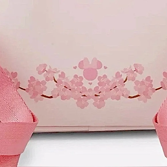 New LOUNGEFLY Disney Japan Minnie Mouse Pink & White CHERRY BLOSSOM Backpack Bag - Picture 4 of 7